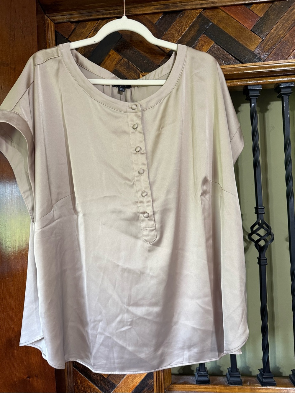 Talbots Pale Taupe Short-Sleeve Button-Placket Blouse
